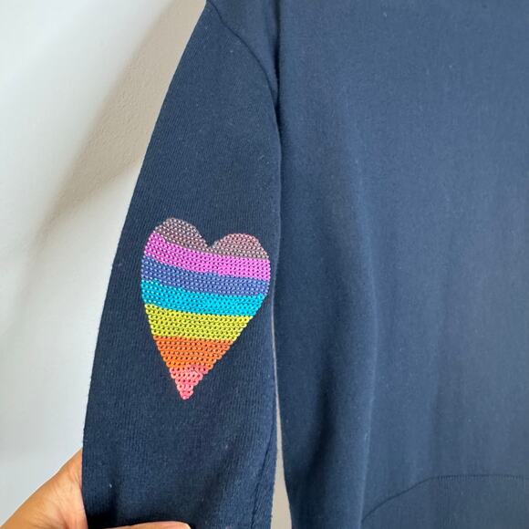 Lisa Todd Patch V-Neck Cotton/Cashmere Sweater Sequin Elbow Patches Navy XS - Picture 10 of 14